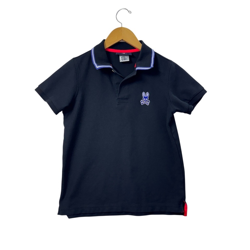 Psycho Bunny Polo Shirt Navy Blue Boys Size 2 Classic Logo Short Sleeve Casual